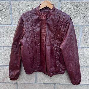 Vintage Burgundy Leather Jacket Bomber Style Women’s 12 Made in Korea